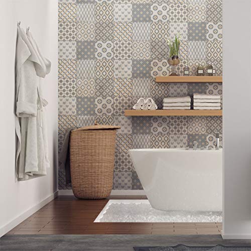 Ambiance Sticker Self-Adhesive Decorative Wall Decal Cement Tile for Bathroom and Kitchen Samtida - Pack of 9 Stickers of 20 x 20 cm
