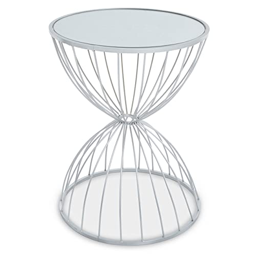 Premier Housewares Hourglass Mirrored Top Silver Frame Side Table/Luxe Unique Tall Lamp Table/Contemporary Design Table Dimensions W42 x D42 x H54cm.