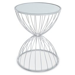 Premier Housewares Hourglass Mirrored Top Silver Frame Side Table/Luxe Unique Tall Lamp Table/Contemporary Design Table Dimensions W42 x D42 x H54cm.