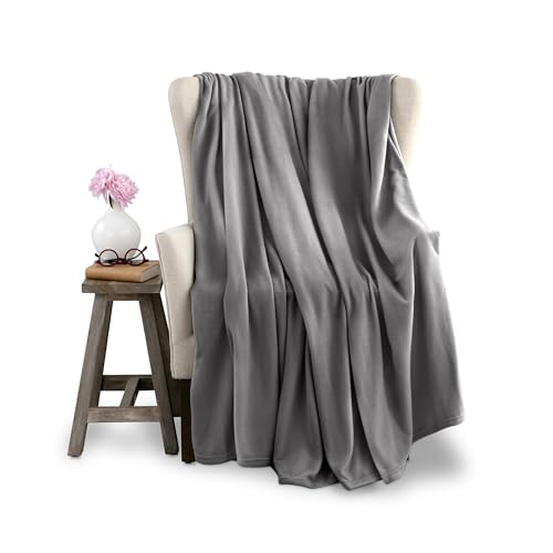 Vellux 1B07156 Soft 240 GSM Micro Fleece Easy Care Machine Washable Pet Friendly Solid Bed Sofa Blankets King, Grey, Polyester Faux Fur Microfiber