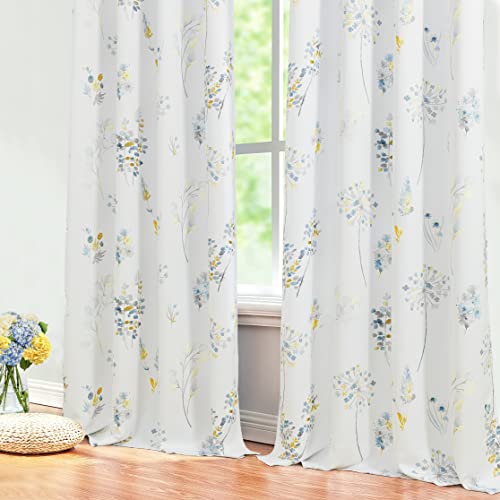 XTMYI Yellow Blue Grey Watercolor Flower Grommet Curtains for Bedroom,63 Inch Length???2 Panels