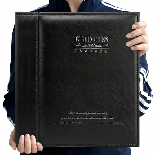 ZOVIEW Magnetic Self-Stick Page Photo Album, Family Album, Leather Cover, Hand Made DIY Albums Holds 3X5, 4X6, 5X7, 6X8,8X10 Photos A52035 (Black, Large)