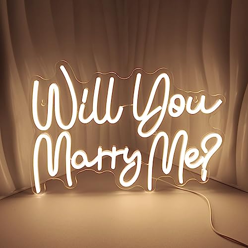 Will You Marry Me Neon Signs for Wall Decor, Warm White LED Light Up Sign for Room Decor, Light Up Sign for Birthday Party Wedding Decor, USB Power