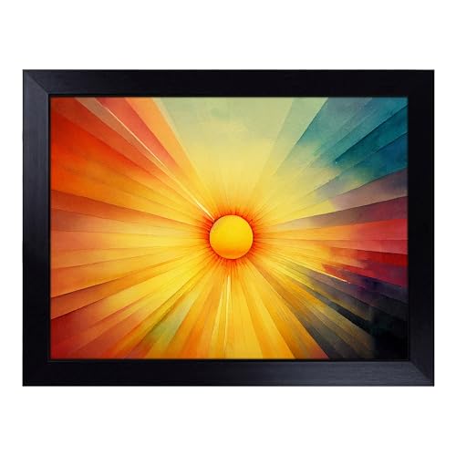Lap Tray with Bean Bag Cushion, The Rising Sunset Abstract - Handmade in the UK, Raised Wooden Edge, Padded Cushion, Heat-Resistant Wipe-Clean Surface, for Meals, Laptops and Crafts