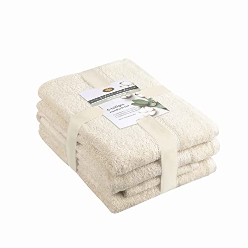Gözze - Towel Set, 2 Hand Towels (50 x 100 cm), 2 Bath Towels (70 x 140 cm) and 2 Guest Towels (30 x 50 cm), 100% Cotton, 480 g/m² - Crème