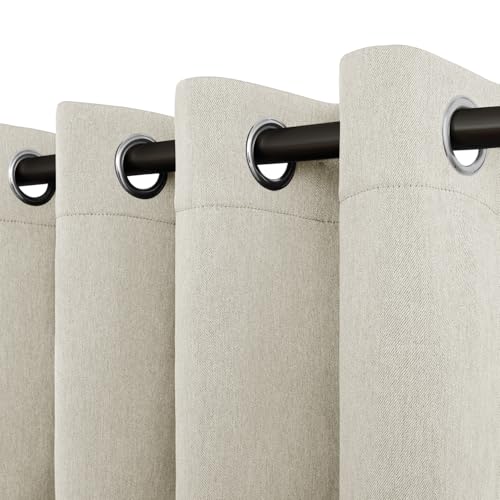 Easy-Going Linen Look Blackout Curtain 84 Inch Length Grommet Window Curtain Drapes for Bedroom, Living Room Thermal Insulated Room Darkening (Set of 2 Panels, Natural)