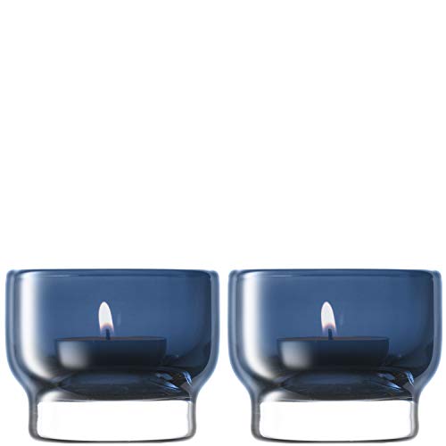 LSA International Utility Tealight Holder H6cm Sapphire - Set of 2 - Mouthblown & Handmade Glass - UT83