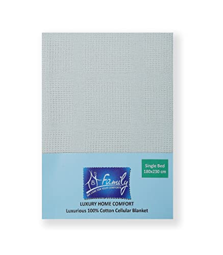 Family Bedding Cream Cotton Cellular Blanket – Single Bed - Reversible Lightweight Thermal Throw - Soft Traditional Design (180 x 230 cm)
