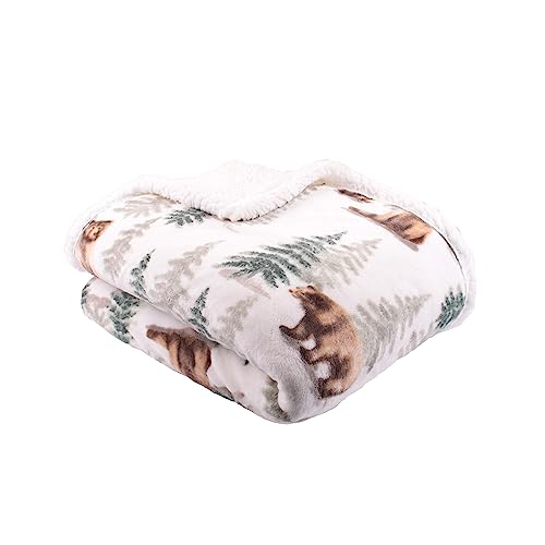 Dreams & Drapes Lodge - Bear Walks - Fleece Bedspread - 150cm x 200cm in Natural, (BRWNLZJPPD)