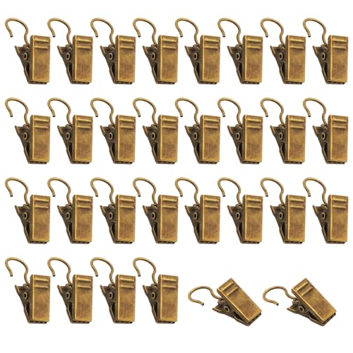 GUKBIAY Pack of 80 Antique Brass Small Heavy-Duty Hook Clip Set Curtain Clips Metal Curtain Hangers Clips for Art Craft Photo Display Indoor Outdoor Decoration