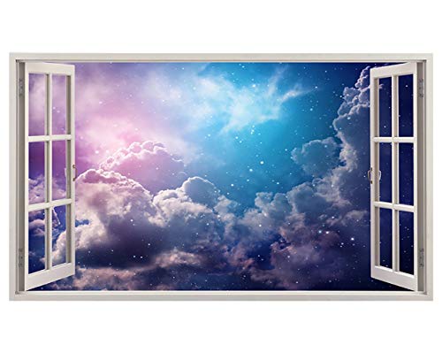 H670 Night Sky Stars Clouds Purple Window Wall Decal 3D Art Stickers Vinyl RoomKids Bedroom Baby Nursery Cool Livingroom Hall Boys Girls (HUGE (100x175cm))