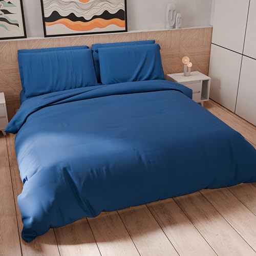PETTI Artigiani Italiani - Double Duvet Cover Set 230 x 220 cm (2 Pillowcases 75 x 50 cm Included), Soft Microfibre Duvet Cover Set, Solid Colour, Electric Blue