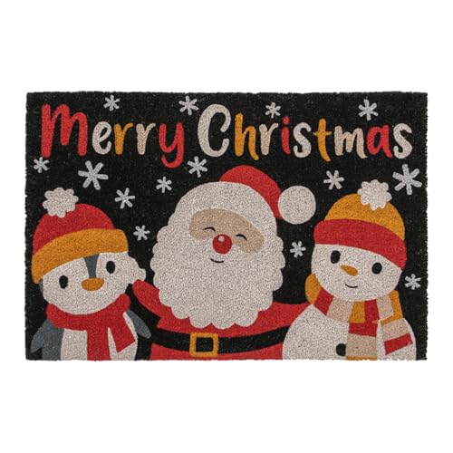 JVL Festive Latex Backed Coir Entrance Doormat, 60x90cm, Merry Christmas