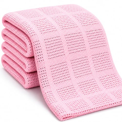 DUDU N GIRLIE Cellular Cot Blanket, 100% Cotton, Pink, 100x150cm
