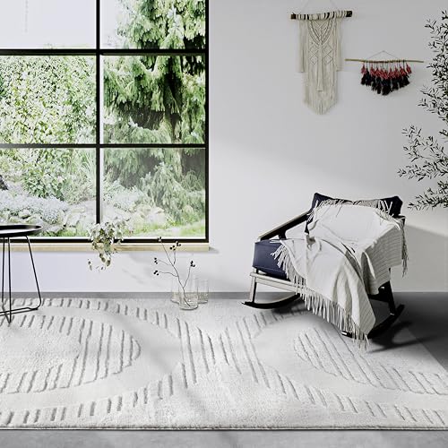 Elle Decor ation Bartoux High Pile Rug, Modern Living Room Rug, Long Pile Shaggy, Modern Pattern, Fluffy Soft Boho for Living Room, Bedroom, Cream White, 160 x 235 cm