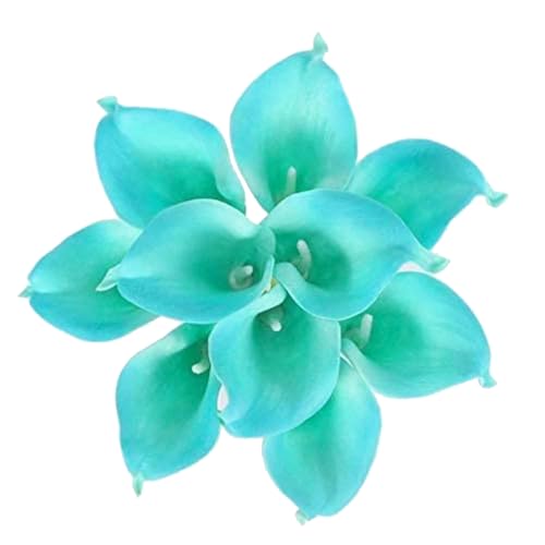 Floral Kingdom Artificial Calla Lily Flowers 20 Pack 14 Inch Turquoise Blue ??? Real Touch Faux Flowers for Home Decor, Table Centerpieces, Coastal D??cor & Weddings