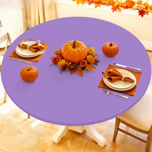 "Moosfor Spandex Round Tablecloth, Fitted Table Cloth for 45""-56"" Tables - Elastic Outdoor Picnic Table Cover, Circle Stretch Waterproof Table cloths for Patio, Dining, Kitchen, Lavender Purple"