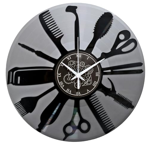Instant Karma Clocks - Wall Clock - Barber Shop - Hair Salon - Hairdresser Stylist (Black And Silver B5)