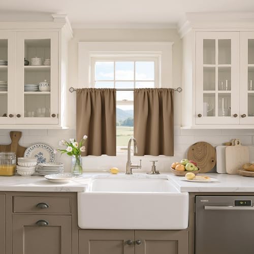 BGment Taupe Small Blackout Curtains 36 Inches Length - Short Thermal Insulated Drapes with Rod Pocket Room Darkening Privacy for Bathroom Kitchen, 34 x 36 Inch, 2 Panels