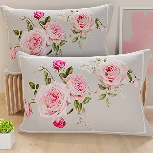 PETTI Italian Artisans - Pair of 80x50 cm Microfiber Cushion Covers, Decorative Pillows for Bedroom, Sofa, Living Room, Set of 2 Cushion Covers, Floral Pillowcase 20 Grey, 100% Made in Italy