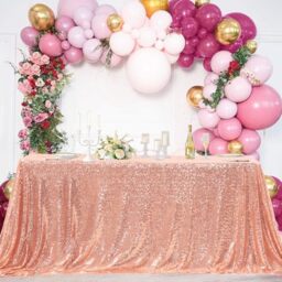 FYLEDAEE Rose Gold Sequin Tablecloth 90X132 inch Rectangle Glitter Shiny Table Cover for Wedding Birthday Christmas Baby Shower Holiday Party Dinners Food Dessert Cake Table Decoration