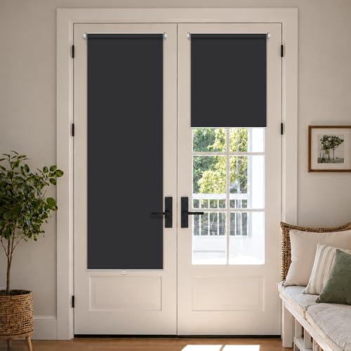 LazBlinds No Drill Cordless Roller Shades, 20x72, Black - 100% Blackout Roller Blinds for Windows, Thermal Insulated UV Protection Waterproof Roll Up Window Blinds and Shades