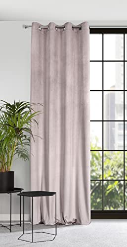 Eurofirany 384145 Velvet Curtain with Eyelets Balcony Door Patterned Velvet Look 1 Piece Wavy Pattern Plain Fluffy Living Room Bedroom Lounge 140 x 250 cm 3D Structure Powder Pink