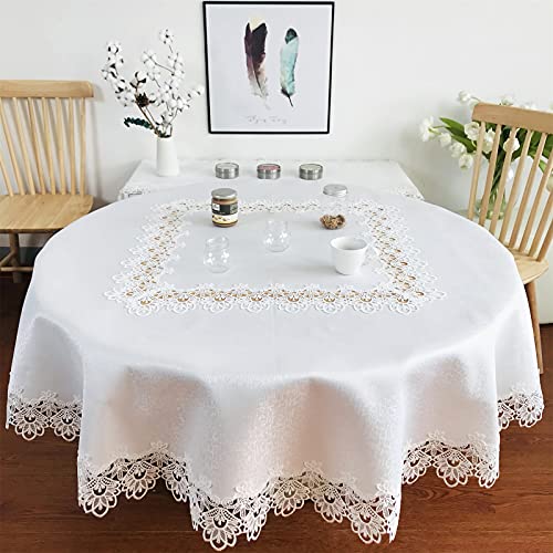 BrekSdat Lace Tablecloth Fabric Washable Off White 70inch Round - Elegant Decor Table Cover Dining Home Holiday Party Kitchen Easter Christmas Wedding Farmhouse Outdoor and Indoor Home D??cor