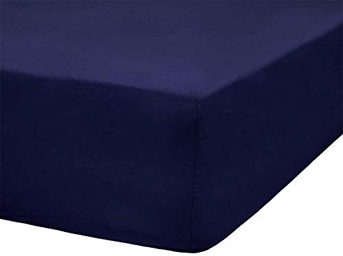 Family Bedding King Size Fitted Sheets Brushed Cotton - Jersey Cotton Bed Sheet Fitted King Deep - Navy Blue Fitted Sheet King Size - Bed Sheet Cover King Size (King, Blue).