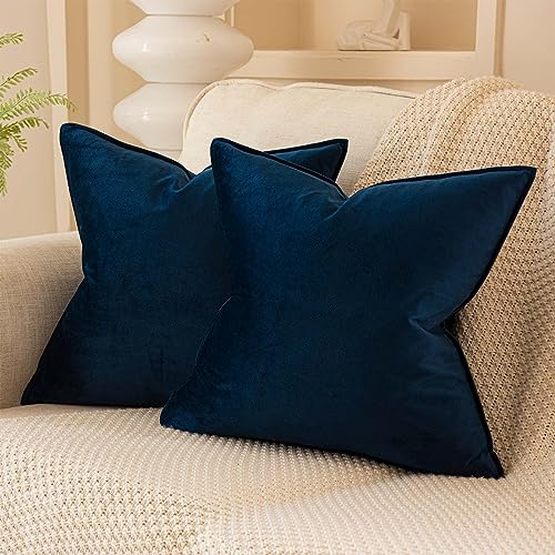 16x16 Decorative Throw Pillow Covers Set of 2 for Couch Sofa Bed,Navy - Soft Solid Cushion Covers with Flange Edge,for Couch Bed Sofa Living Room Bedroom,Luxury Modern Home Decor