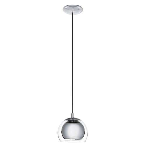 Eglo Pendant Light Rocamar, 1-Light Hanging Lamp, Metal Pendant Lamp in Chrome and Clear Glass, Dining Table Light, Hanging Living Room Lamp with E27 Socket