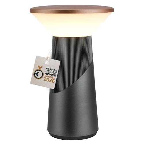BRILONER - Pilia Rechargeable LED Table Lamp, Stepless Touch Dimmer, IP44, USB-C, Night Light, Bedside Lamps, Battery Lamp, German Design Award Winner 2026, 15 x 24 cm, Anthracite Bronze Metallic