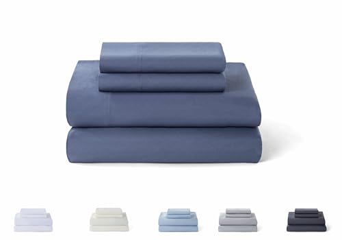 Todocama 4 Piece Bedding Set 5003 Fitted Sheet Throw 2 Pillowcases 50 x 80 cm (Bed 135 x 190/200 cm, Blue Grey)