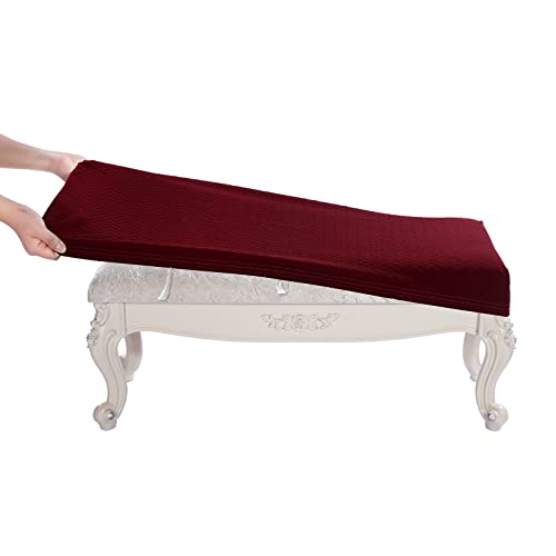 "BUYUE Luxury Shoe Bench Cover, (36.5""- 48"") L x (13.8""- 18"") W Stretch Jacquard Washable Rectangle Long Dining Bench Slipcover (L, Burgundy)"