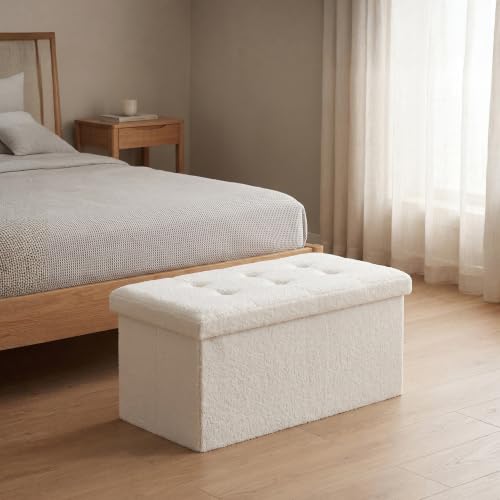 GC GAVENO CAVAILIA Boucle Ottoman Storage Box Large With Lids, Off White