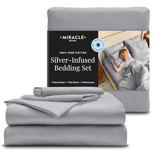 Miracle Made Sheets Queen Size - 4 Piece Silver Infused Bed Sheets - 300 Thread Count - Thermoregulating Clean & Cool Fabric for Sensitive Skin - Cooling Bed Sheet