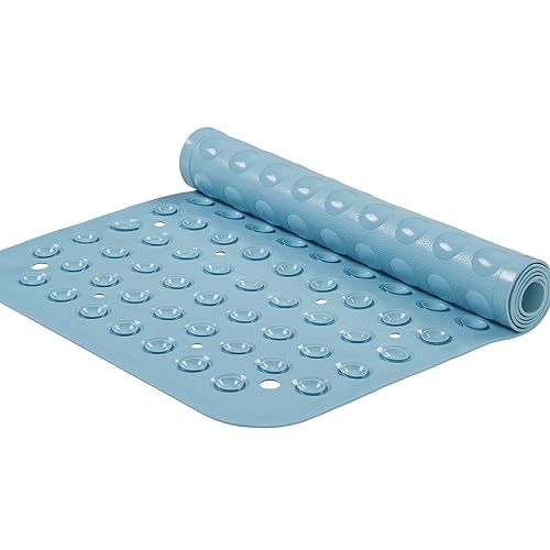 YANZIFLY Bathtub Mat for Shower: Soft Silicone Bath Mat Non Slip 16 X 40 with Suction Cups Tub Mat for Bathroom for Kids Elderly Extra Large Shower matt Machine Washable - Blue