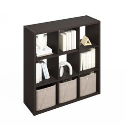 Furinno SIMPLE Cube Storage Organizer, 9-Cube Display Shelf, Open Back Shelving Unit, Storage Shelves, Extra Thick Frame, for Organization and Storage, Living Room, Home Office, Dark Oak