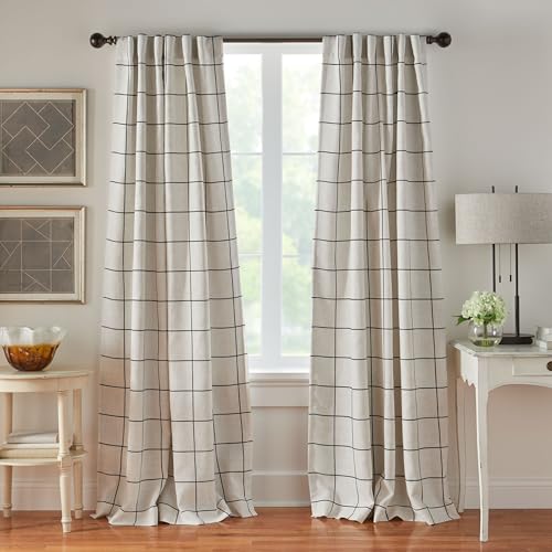 "Elrene Home Fashions Brighton Windowpane Plaid Blackout Window Curtain, Living Room and Bedroom Drape with Rod Pocket Tabs, 52"" x 84"", Black, 1 Panel"