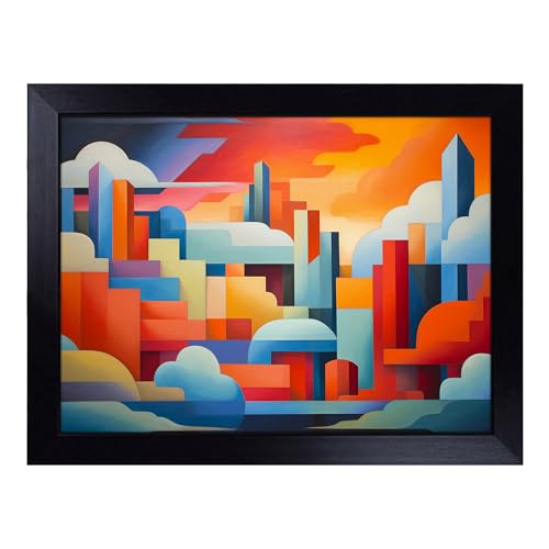Lap Tray with Bean Bag Cushion, Cloudy Sky Constructivism - Handmade in the UK, Raised Wooden Edge, Padded Cushion, Heat-Resistant Wipe-Clean Surface, for Meals, Laptops and Crafts