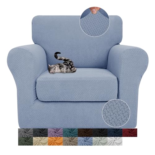 JIVINER 2 Pieces Armchair Covers for Living Room Stretch Chair Slipcovers with 1 Seat Cushion Covers Thick Fitted Couch Cover for Pet Dogs Furniture Protector (Chair, Light Blue)