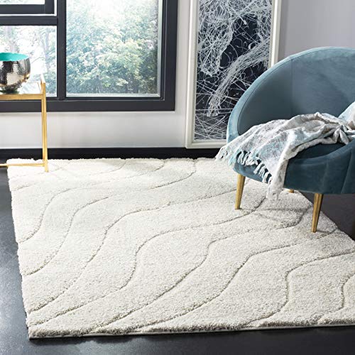 Safavieh Shaggy Rug for Living Room, Dining Room, Bedroom - Florida Shag Collection, High Pile, in Cream, 122 X 122 cm