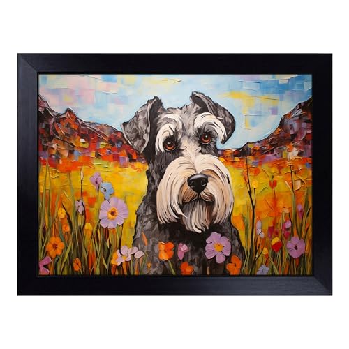 Lap Tray with Bean Bag Cushion, Schnauzer Dadaism - Handmade in the UK, Raised Wooden Edge, Padded Cushion, Heat-Resistant Wipe-Clean Surface, for Meals, Laptops and Crafts