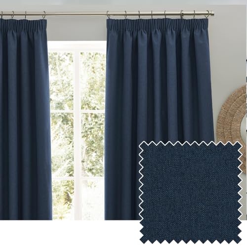 furn. Dawn Textured Blackout Pencil Pleat Curtains – Thermal Lined Pair (Blue - Width 229 x Drop 229cm)