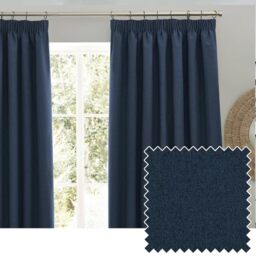 furn. Dawn Textured Blackout Pencil Pleat Curtains – Thermal Lined Pair (Blue - Width 229 x Drop 229cm)