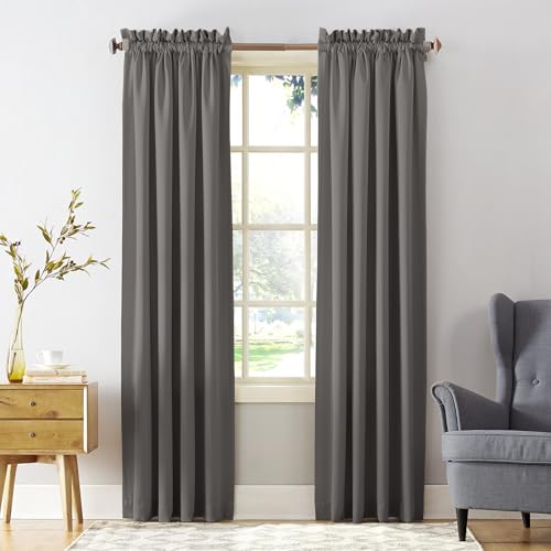 "Sun Zero Barrow 2-Pack Solid Total Blackout Rod Pocket Curtain Panel Pair, 54"" x 84"", Steel"