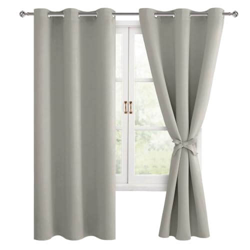 Hiasan Blackout Curtains for Bedroom and Living Room, Light Blocking, Noise Reducing Window Curtain Panels, Tiebacks Included, Set of 2, Grommet Top (Taupe, Width 38 Inch x Length 72 Inch)