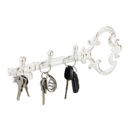 Relaxdays Key Rack, Wall-Mounted, 3 Hooks, Decorative Shape, Cast Iron, Vintage Look, HxWxD: 12.5 x 33 x 4.5 cm, White