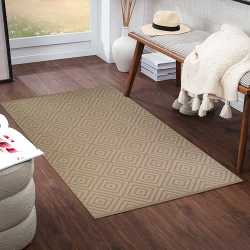 Livabliss Chardy Moladi Washable Geometric Runner 79x152 cm – Hallway, Kitchen & Living Room, Boho Pattern, Easy Care, Tan, Beige & Cream