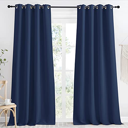NICETOWN Blackout Curtain Panel, Navy, 55 inches Wide by 96 inches Long, 1 PC, Light Blocking Room Darkening Drape/Drapery for Nursery Room, Ring Top